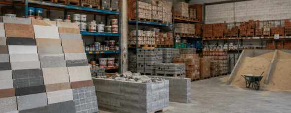 Interior almacén MGF con materiales de construcción Baralla